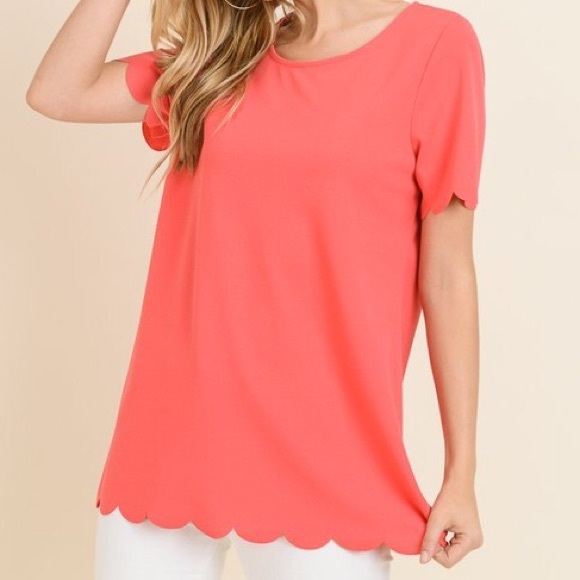 Pointe Boutique Tops - Coral Scallop Edge Short Sleeve Blouse